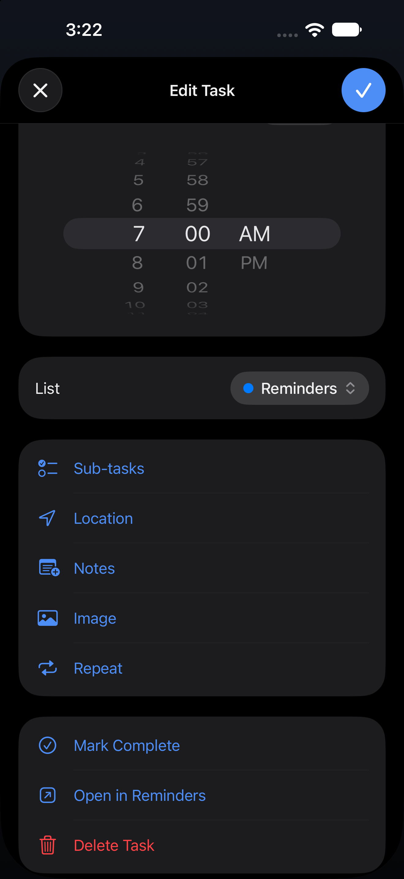 Editing a task in Brenna on iPhone